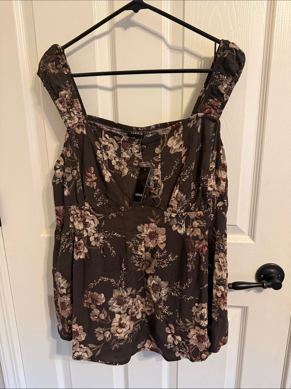 NWT Torrid Peplum Challis Corset Top Grey Floral Size 1 (14/16) Cottagecore